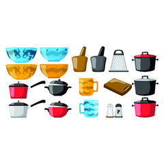 Set of Simple Vector Design of a Kitchen Equipment in Red, Green, Yellow and Blue