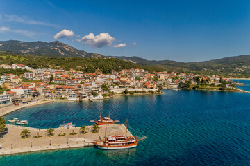 Fototapeta premium Aerial view of Neos Marmaras on the Sithonia peninsula, in the Chalkidiki , Greece