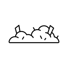 Dust heap. Black linear icon of house mud or litter. Pile of powder with sticking hair, small debris. Contour isolated vector illustration on white background. Cartoon abstract rubbish with wreckages