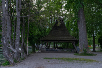 wooden gazebo under the trees in Switzerland city of Thun