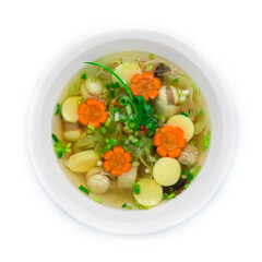 Clear Soup with Tofu ,Egg Saucesage, minced pork ball