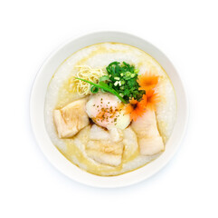 Congee Fish Asian Seabass ,Rice Porridge with Boiled Egg
