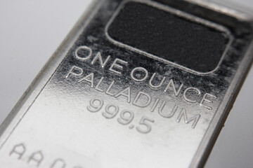 Close-up of a one ounce Palladium bar - 356666919