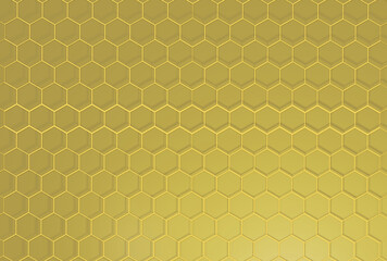Hexagon plane with shadow and gold gradient background (3D Rendering)
