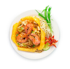 Thai Fried Noodles with Shrimps and egg wrapped Pad