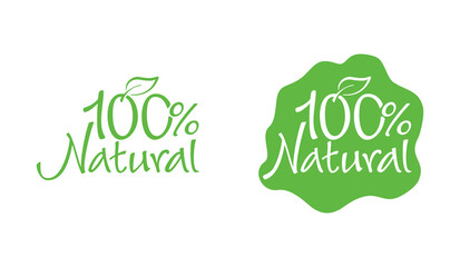 100 natural stamp, GMO free - marking badge for healthy organic food, vegetarian nutrition - vector isolated element in two variations