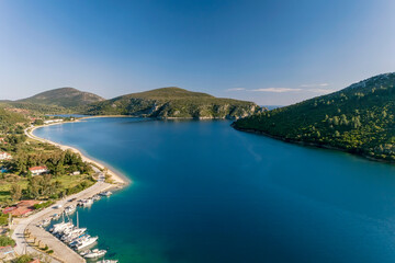 Fototapeta na wymiar Aerial view of Porto Koufo on the Sithonia peninsula, in the Chalkidiki , Greece.