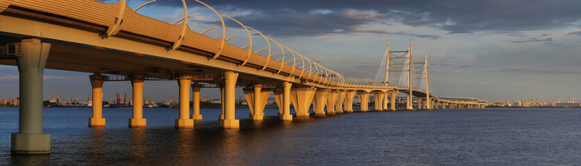 High-speed diameter and cable-stayed bridge over the Neva river in Saint Petersburg
