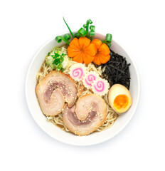 Miso Ramen thin Noodles in soy soup pork chashu