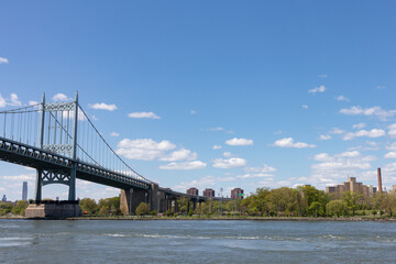 The Triborough Bridge connecting Astoria Queens New York to Wards and Randall's Island over the East River during Spring