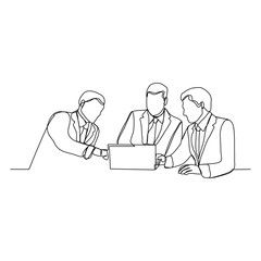 Continuous line drawing of businessman and coworker meeting in office. Vector illustration