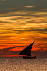 Dhow sailing during sunset in Zanzibar.