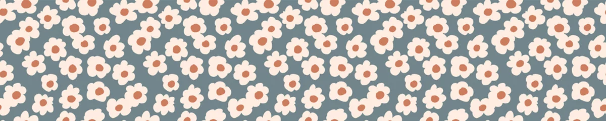 Wallpaper murals Floral pattern Seamless background floral daisy banner. Gender neutral baby pattern. Simple whimsical minimal earthy 2 tone color. Kids nursery flower border or boho fashion tribbon trim