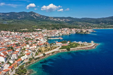 Aerial view of Neos Marmaras on the Sithonia peninsula, in the Chalkidiki , Greece