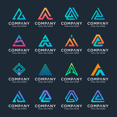 Set of creative letter A logo design template. icons for business of luxury, elegant, simple.