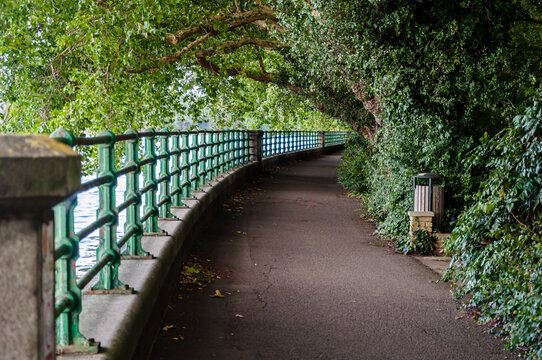 London, England, UK - August 22, 2017: The riverbank at Putney looking towards Fulham Palace 
