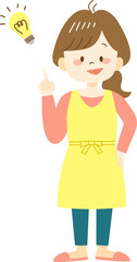 Young woman in yellow apron thinking idea with light