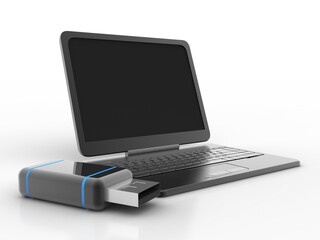 Fototapeta premium 3d rendering data Pendrive on laptop 