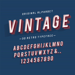 "Vintage". Sans Serif 3D Alphabet. Retro Typeface. Vector Illustration.