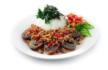 Thai Food Stir-fried Preserves Eggs,Century Egg with Pork