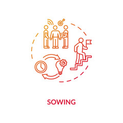 Sowing concept icon. Mentoring technique, teaching strategy idea thin line illustration. Preparing and motivating student, teachers guidance. Vector isolated outline RGB color drawing