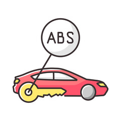 Anti lock system RGB color icon. Safe driving, automobile security measure, car safety precaution. Smart brakes blocking technology isolated vector illustration