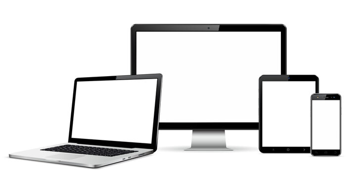 Desktop computer, laptop, tablet, and smart phone mock up