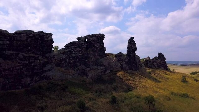 Aerial Germany Devils Wall in Harz Mountains, teufelsmauer. Autumn sunny day.