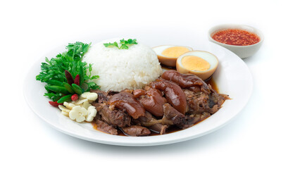 Stewed Pork Leg with Rice and Egg Recipe. Asian Food