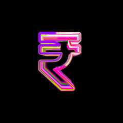 Symbol rupee sign from multi-colored circles and stripes. UFO Green, Purple, Pink