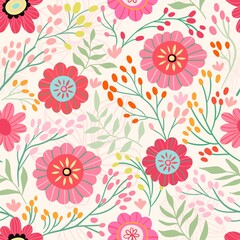 Floral seamless pattern, colorful flowers and plants