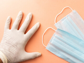 Face mask, hand snitizer and gloves for protection against diseases.