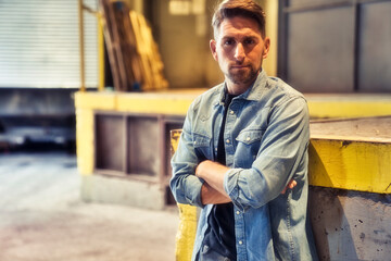 man on the basement background in the city