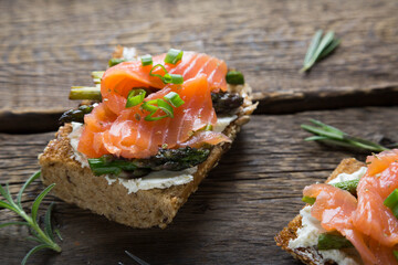 Whole grain bread and salmon sandwich