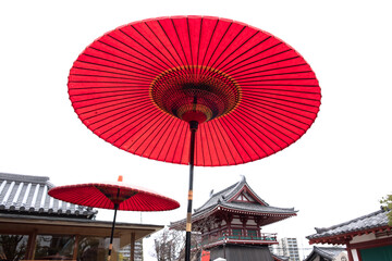 Vintage  japanese style red umbrella in public area for tourist.