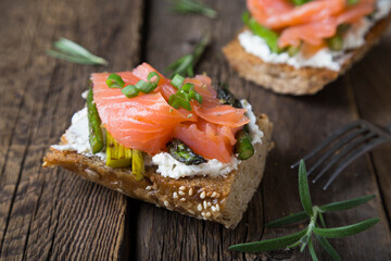 Whole grain bread and salmon sandwich