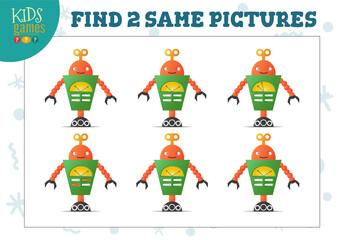 Find two same pictures kids game vector illustration.
