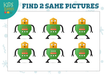 Fototapeta premium Find two same pictures kids game vector illustration.