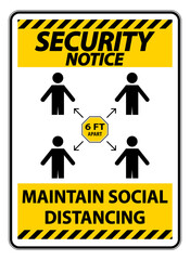 Security Notice Maintain social distancing, stay 6ft apart sign,coronavirus COVID-19 Sign Isolate On White Background,Vector Illustration EPS.10