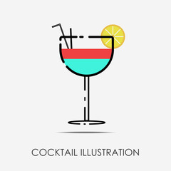 Modern isolated cocktail flat illustration with cut lines and colors. Alcohol in goblet with fruit for restaurants, menu etc. Eps 10 vector