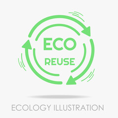 Fototapeta premium Reuse rotate sign in linear style with green arrows on grey background. Garbage recycling and reusing icon for clean Earth. Ecology flat symbol for business with green color. Eps 10 vector