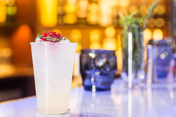 Cocktail with cranberries on the bar