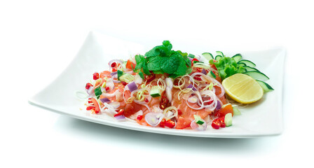 Salmon Spicy Salad with Thai Herbs.Thai Spicy Food