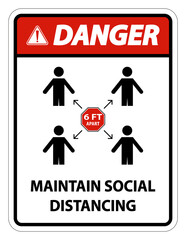Danger Maintain social distancing, stay 6ft apart sign,coronavirus COVID-19 Sign Isolate On White Background,Vector Illustration EPS.10