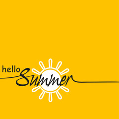 Summer lettering stroke banner or poster with sun symbol on yellow for design, stock vector illustration