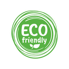 Eco friendly stamp (badge) for clean production, healthy and natural food products, cosmetics or technology packaging marking - green eco circular emblem