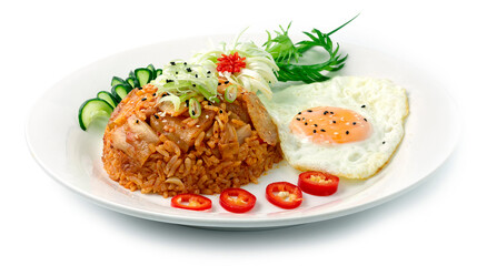 Kimchi Fried Rice with Pork Belly Served Fried Egg