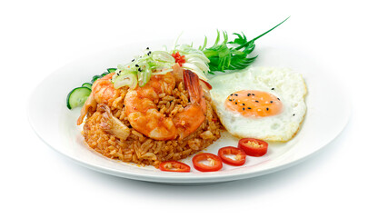 Kimchi Fried Rice with Shrimps Served Fried Egg Korean