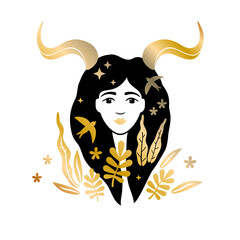 Capricorn of zodiac, horoscope concept, vector art, illustration. Beautiful girl silhouette. Astrological sign as a beautiful women. Future telling, horoscope, alchemy, spirituality, occultism