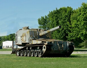 A military tanker displayed at the 142D field artillery in Siloam Springs, Arkansas